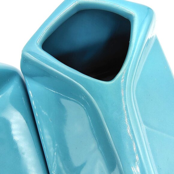 Ceramic Cream Carton Pitchers Turquoise Blue Set of 2, Modern Mid-Century Style - Picture 7 of 11